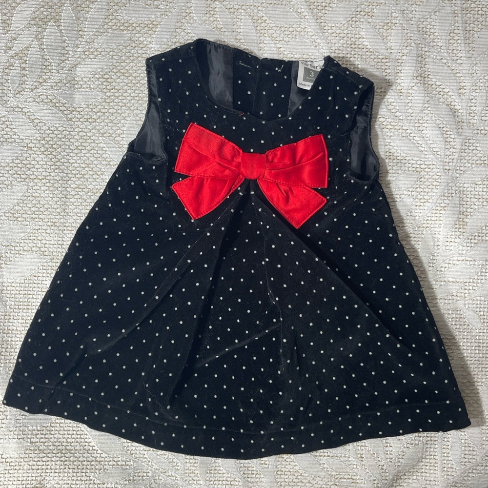 Carter's 3m Baby Black and White Polka Dot with red bow Baby Dr